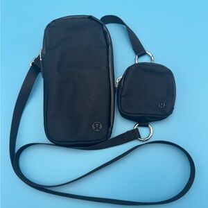 Lululemon Nylon Black Cross Body Phone Bag with Coin Purse